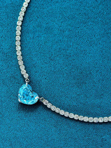 Sea blue [n 1944] 925 Sterling Silver High Carbon Diamond Blue Heart Luxury Choker Necklace