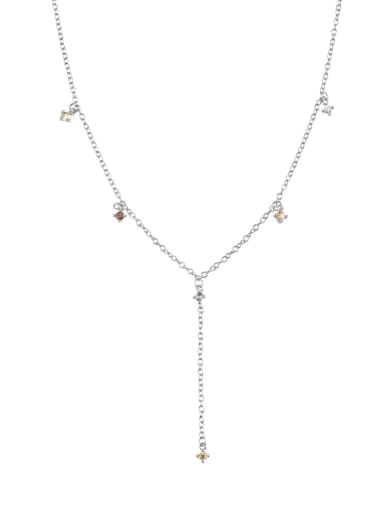 platinum 925 Sterling Silver Tassel Minimalist Lariat Necklace