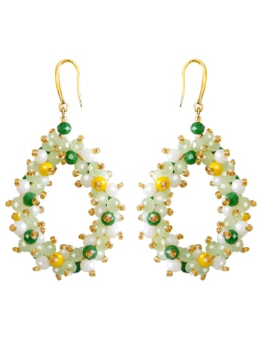 Green e68865 Multi Color Natural  Crystal Stone  Water Drop Trend Pure handmade Weave Earring