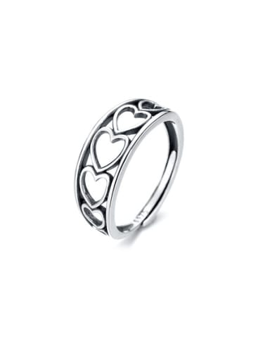 925 Sterling Silver  Hollow  Heart Vintage Band Ring