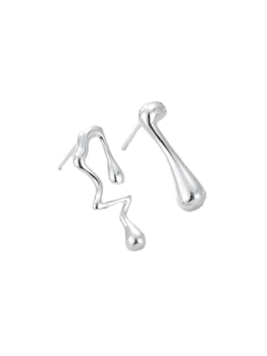 925 Sterling Silver  Minimalist Geometric  Asymmetrical Note Stud Earring