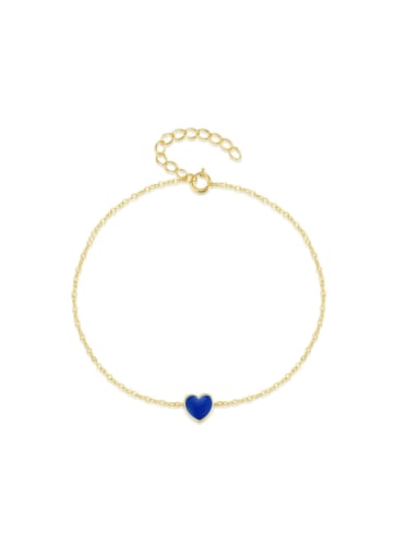 Gold blue oil drop 925 Sterling Silver Enamel Heart Minimalist Link Bracelet