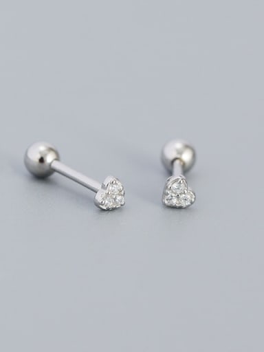 Platinum 925 Sterling Silver Cubic Zirconia Heart Dainty Stud Earring