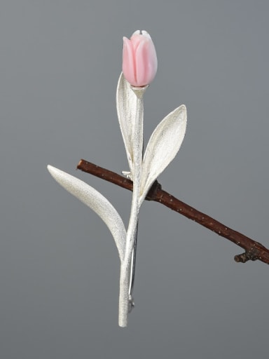 925 Sterling Silver Rosary tulip brooch fresh and natural art Artisan Pins & Brooches