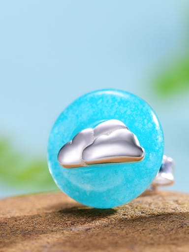 925 Sterling Silver Natural Stone blue sky and white clouds amazonite Artisan Stud Earring