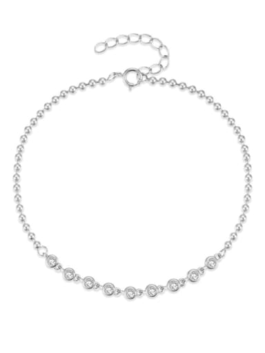 Platinum 925 Sterling Silver Rhinestone Geometric Minimalist Link Bracelet