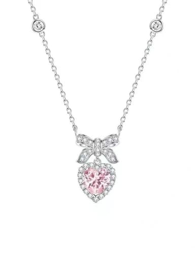 Pink Stone Necklace 925 Sterling Silver Cubic Zirconia Princess Necklace