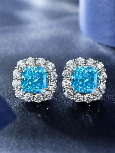 Sea Blue [E 2056] 925 Sterling Silver High Carbon Diamond Geometric Luxury Cluster Earring