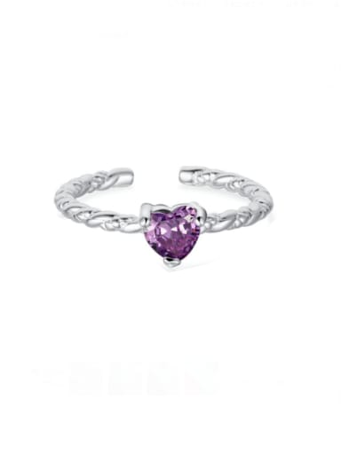 Silver purple MW120016 925 Sterling Silver Cubic Zirconia Heart Minimalist Band Ring