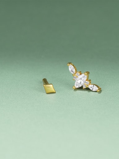 Single Gold 3 925 Sterling Silver Cubic Zirconia Geometric Dainty Stud Earring