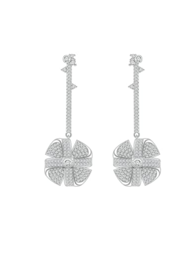 925 Sterling Silver Cubic Zirconia Clover Statement Cluster Earring
