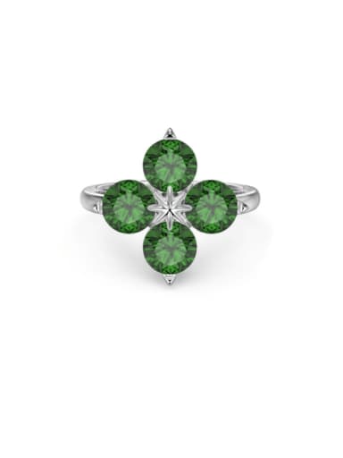 DY120977 S W GN 925 Sterling Silver Cubic Zirconia Clover Dainty Cocktail Ring
