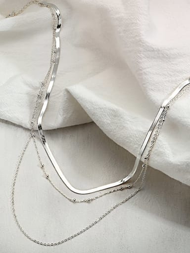 white 925 Sterling Silver Geometric Minimalist Multi Strand Necklace