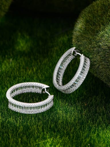 Platinum white diamond 0261 925 Sterling Silver Cubic Zirconia Geometric Luxury Huggie Earring