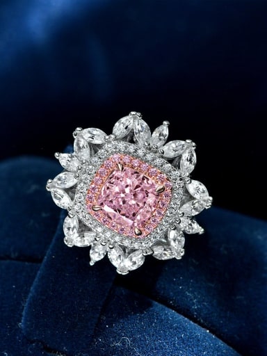 Pink [R 2152] 925 Sterling Silver High Carbon Diamond Flower Luxury Ring