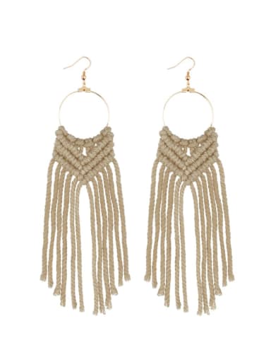 Alloy cotton hand-woven tassel bohemian Hand-woven  drop earrings