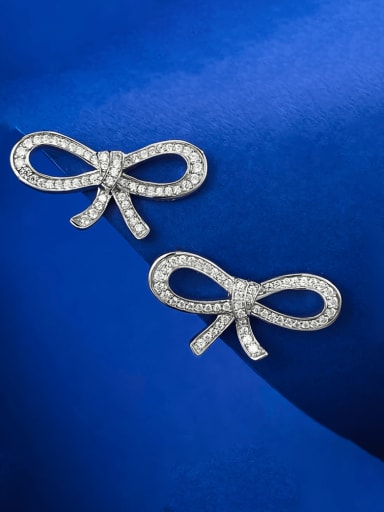 925 Sterling Silver Cubic Zirconia Bowknot Luxury Cluster Earring