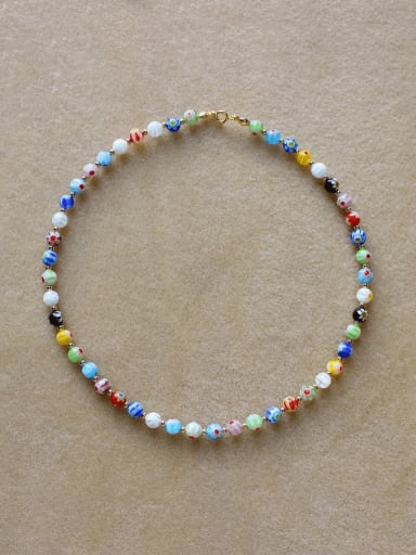Glass necklace 38+ 5cm Titanium Steel Natural Stone Multi Color Geometric Bohemia Beaded Necklace