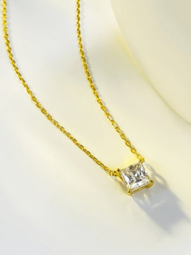 N032 Gold 925 Sterling Silver High Carbon Diamond Square Minimalist Necklace