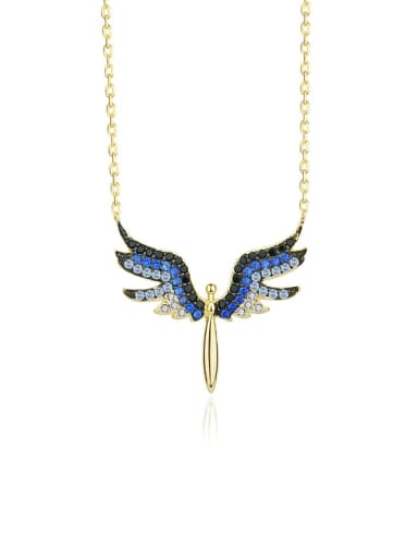 A2656 Gold 925 Sterling Silver Cubic Zirconia Wing Minimalist Necklace