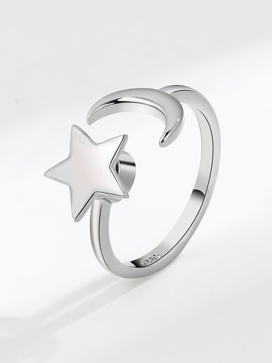 Platinum 925 Sterling Silver Pentagram Minimalist Band Ring