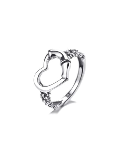 925 Sterling Silver Hollow   Heart Vintage Band Ring