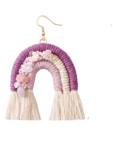 Purple e68858 Zinc Alloy Weave  Rainbow Tassel Bohemia Chandelier Earring