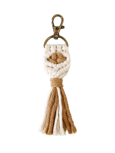 K68376 Khaki Handwoven Boho Vintage Fringe Keychain