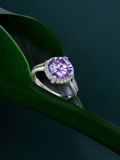 Purple [R 0312] 925 Sterling Silver High Carbon Diamond Geometric Dainty Band Ring