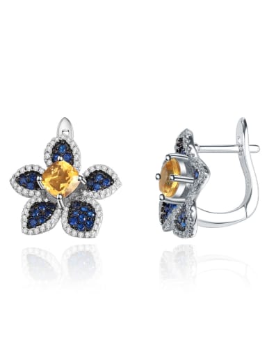 Natural yellow crystal earrings 925 Sterling Silver Natural Stone Flower Vintage Stud Earring