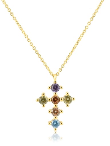 18k Golden Rainbow 925 Sterling Silver Cubic Zirconia Cross Minimalist Necklace