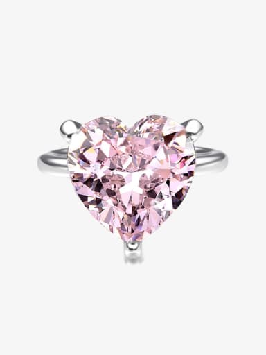 Pink [R 0308] 925 Sterling Silver High Carbon Diamond Heart Dainty Solitaire Ring