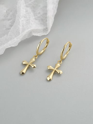 18k Gold 925 Sterling Silver Cross Minimalist Huggie Earring