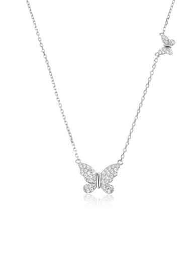 White gold and white stone 925 Sterling Silver Cubic Zirconia Butterfly Dainty Necklace