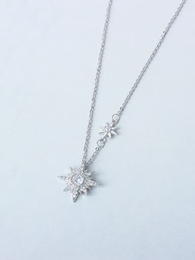 Platinum 925 Sterling Silver Cubic Zirconia Star Dainty Necklace