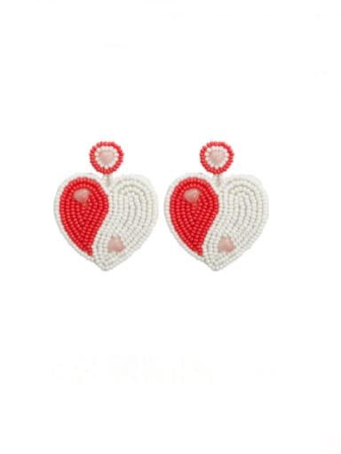 E69051 Red Alloy MGB beads Heart Hip Hop Pure handmade Weave Earring