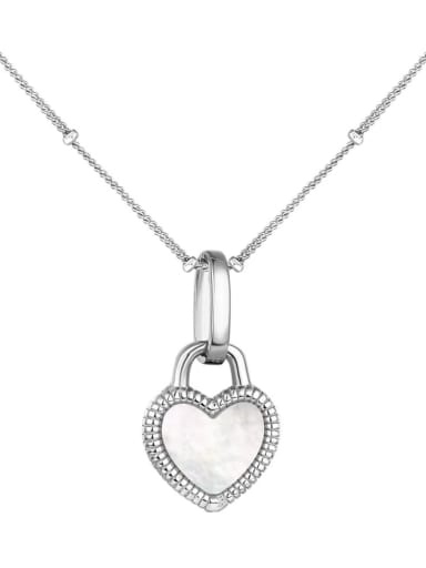 MW190024 S S WH 925 Sterling Silver Shell Heart Minimalist Necklace