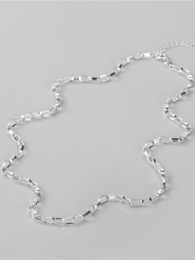 silver 925 Sterling Silver Geometric Minimalist  Hollow Chain Necklace
