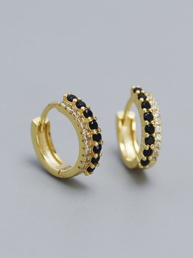 Gold (Black Stone) 925 Sterling Silver Cubic Zirconia Geometric Minimalist Huggie Earring