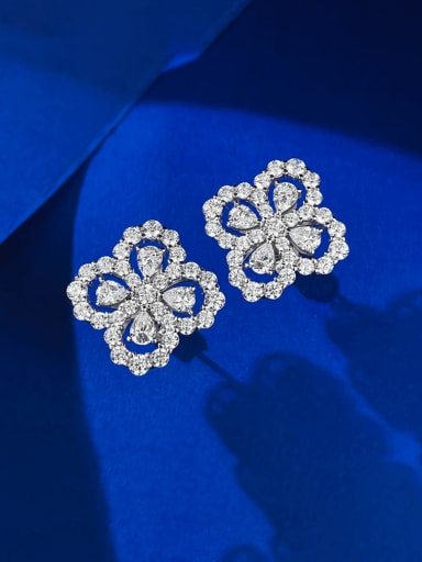925 Sterling Silver Cubic Zirconia Clover Luxury Cluster Earring