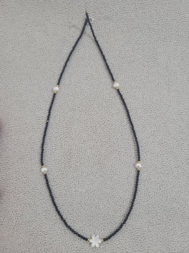 Titanium Steel Freshwater Pearl Flower Bohemia Beaded Necklace