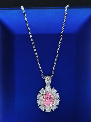 Pink [P 2046] 925 Sterling Silver High Carbon Diamond Pink Geometric Luxury Necklace