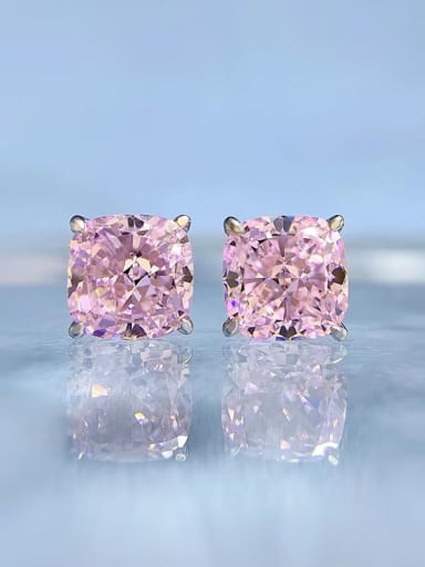 E236 pink 925 Sterling Silver High Carbon Diamond Square Dainty Stud Earring
