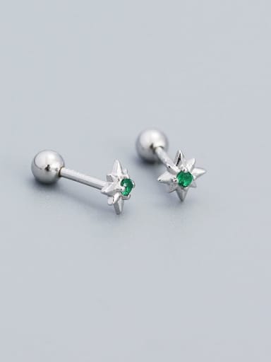 Platinum (green stone) 925 Sterling Silver Enamel Geometric Minimalist Stud Earring