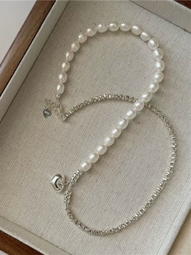 Dainty Heart 925 Sterling Silver Freshwater Pearl Bracelet and Necklace Set