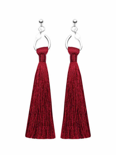 Crimson e68471 Alloy Cotton Rope Tassel Bohemia Hand-Woven Drop Earring
