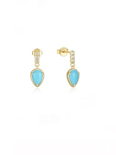 golden 925 Sterling Silver Turquoise Water Drop Vintage Stud Earring