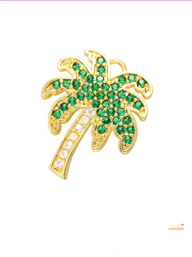 Golden green diamond Brass Cubic Zirconia  Micro inlay Coconut Tree Pendant