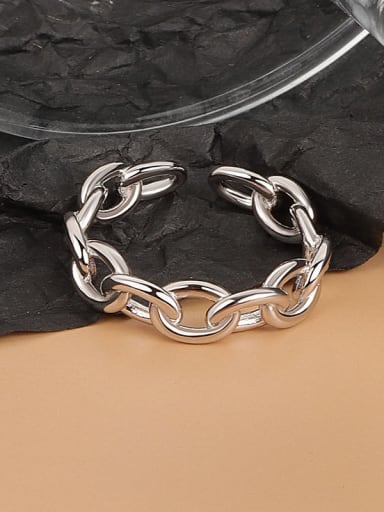 Platinum 925 Sterling Silver Geometric Chain Minimalist Band Ring