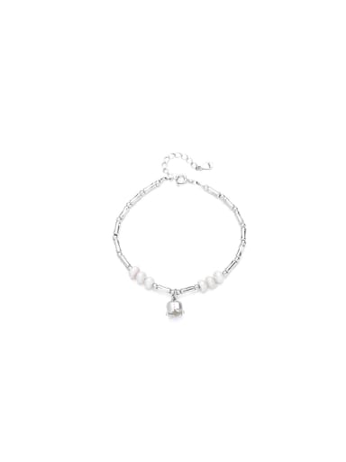 925 Sterling Silver Imitation Pearl Flower Vintage Bracelet